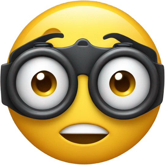 An emoji face making a 'glasses' gesture by forming circles with its fingers and placing them around the eyes, as if mimicking binoculars or superhero goggles emoji