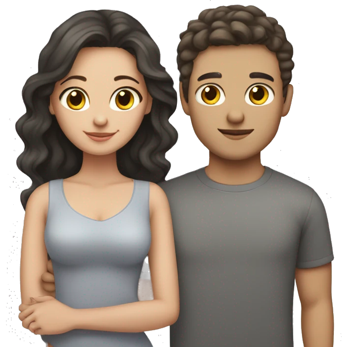 Lovely brunette couple with grey cat. Boy is light skin emoji