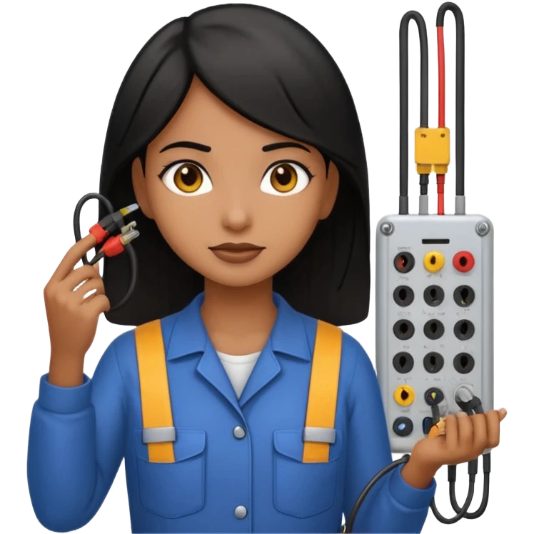 emoji of a brown girl with black hair electromechanical technician adjusting electrical wires,  emoji style, large size emoji