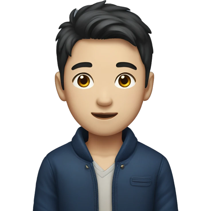 korean boy wearing unbuttoned dark blue jacket  emoji