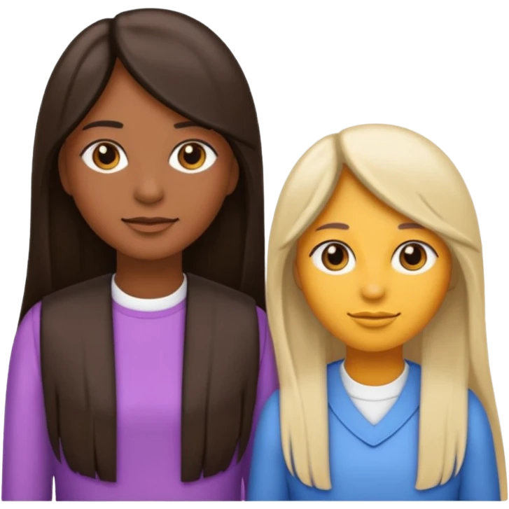 generate me emojis of sisters, one should look older, the other younger. the older one has dark brown hair, long, straight, the younger one is slightly lighter, also straight, long. clothes are any in principle, the main thing is that they more or less look like each other emoji