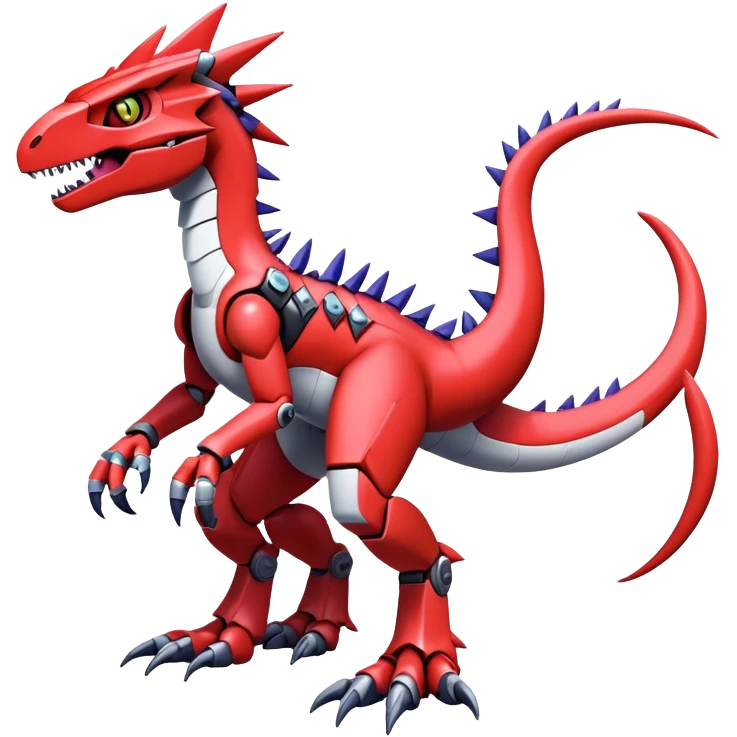 Spiky Cool Edgy Futuristic shiny colorful Digimon-Fakemon-Guilmon-Velociraptor-Mecha, full body, two legs emoji