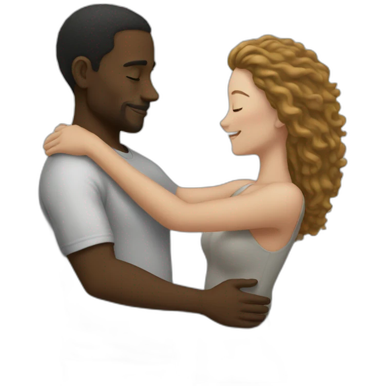 black man and white woman hugging emoji