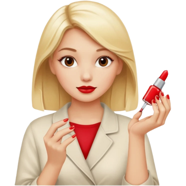 mulher loira pintando unhas emoji