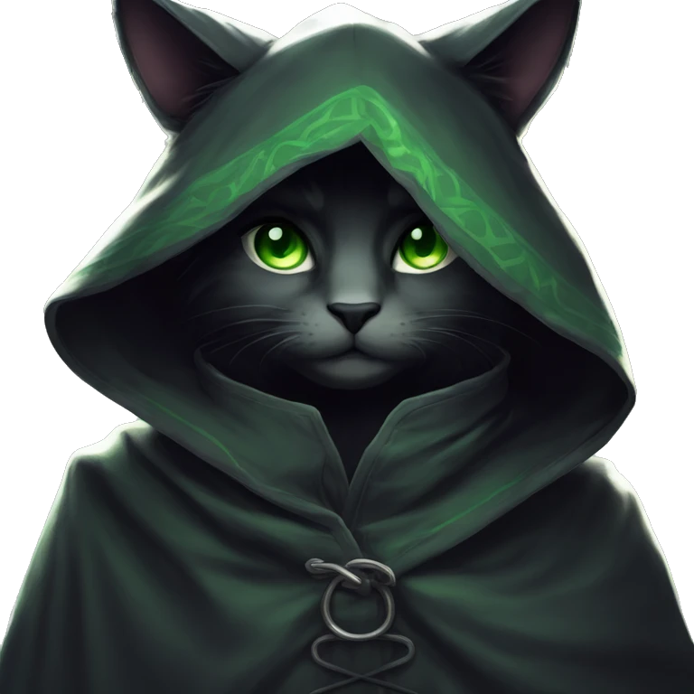 mysterious cat in green hood emoji