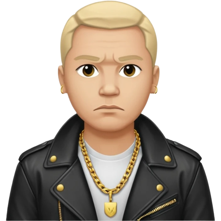 Russian 1990s gangster emoji, leather jacket, gold chain, serious face, cartoon style emoji