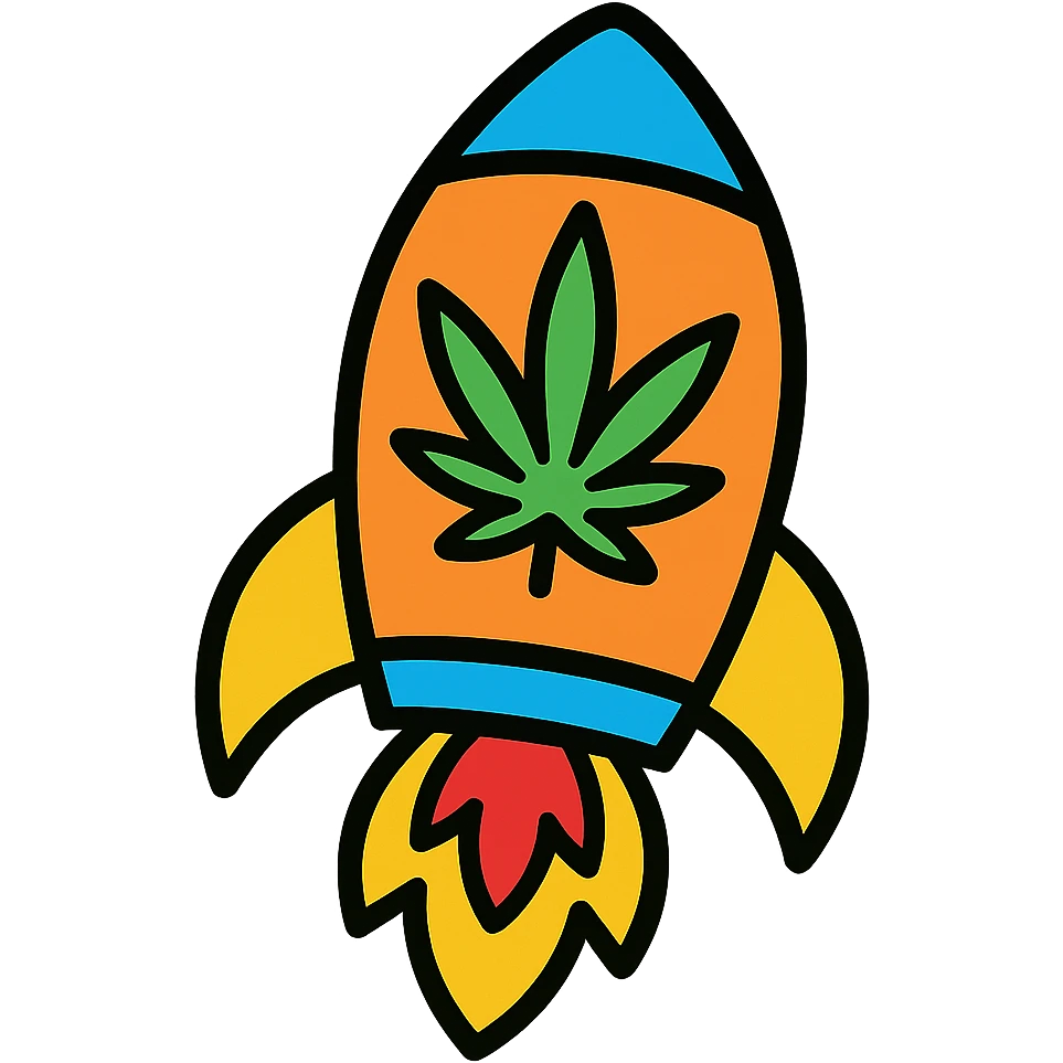 A rocket icon featuring a cannabis leaf, playful and cartoonish, bright colors. emoji