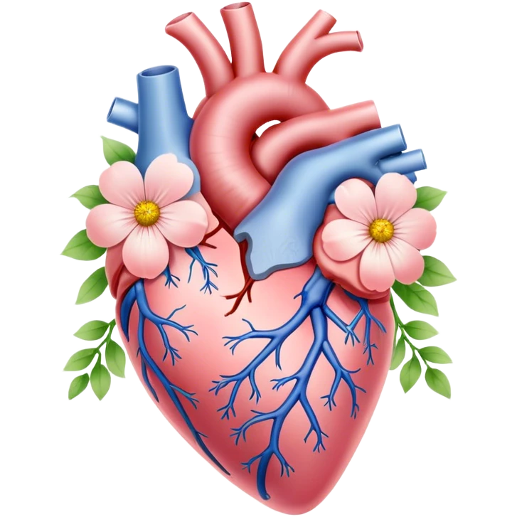 Pastel transparent anatomy heart and flowers emoji