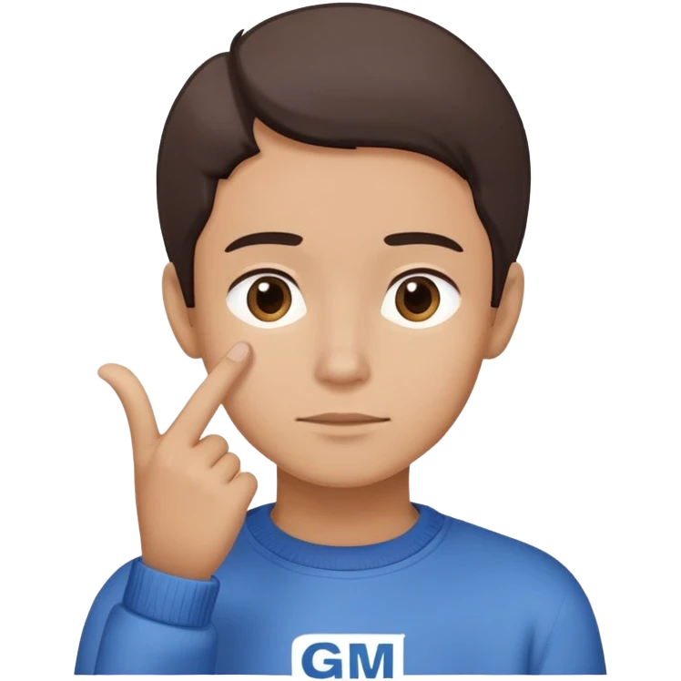 I want to create an emoji with a face that embodies the atmosphere of General Motors. The emoji should be wearing a blue jumper with the GM logo and have a thoughtful expression and gesture. emoji