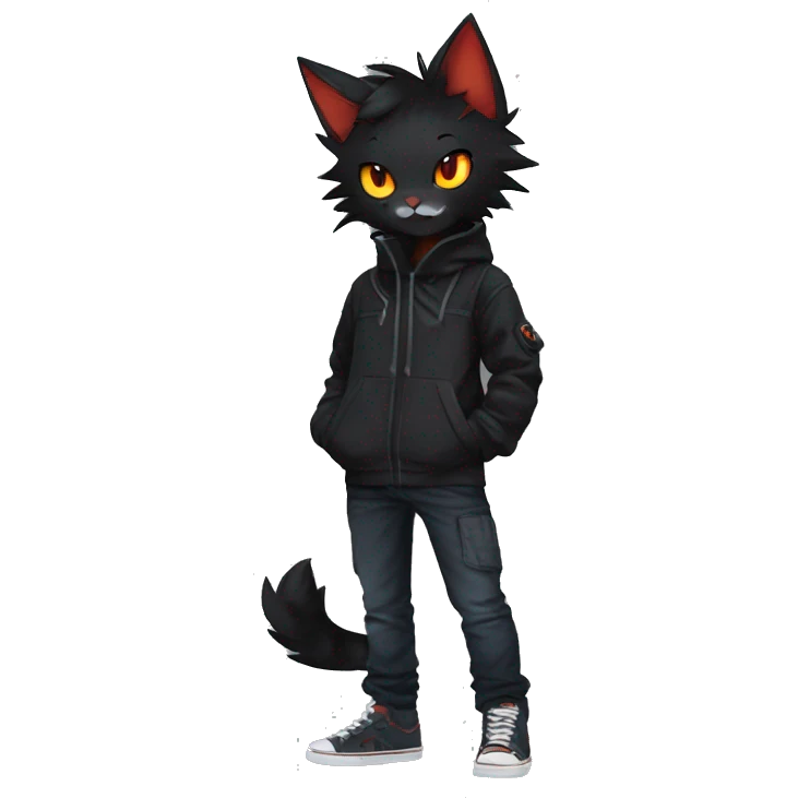 Edgy Shy Anthro boyish cool pretty dark black Litten-Pokémon-cat-fursona-animal techwear emoji