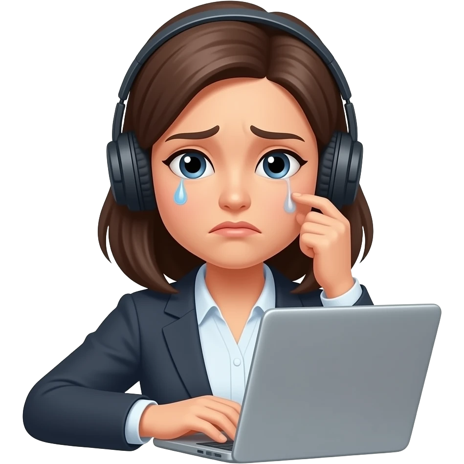 woman working multiple tasks, stressed expression, slightly overwhelmed face, focused but tired eyes, minimalist vector style, soft gradients, consistent style, same character design, no background emoji