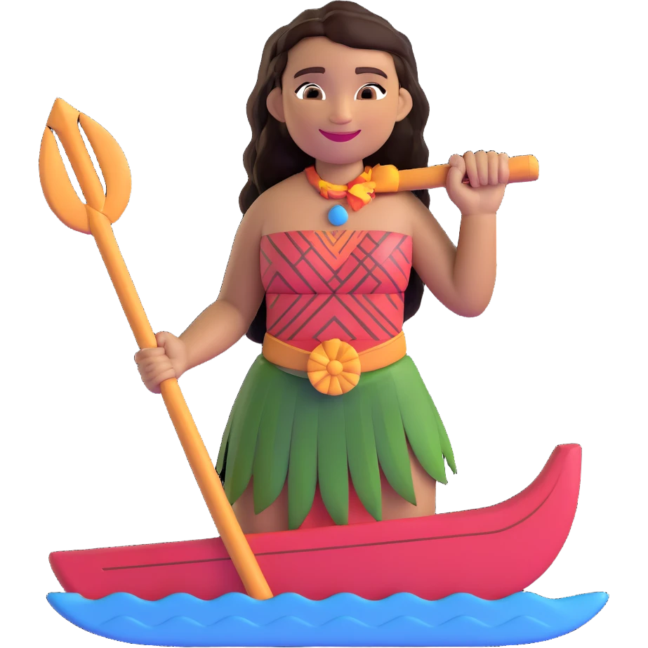 Moana smiling holding an oar emoji