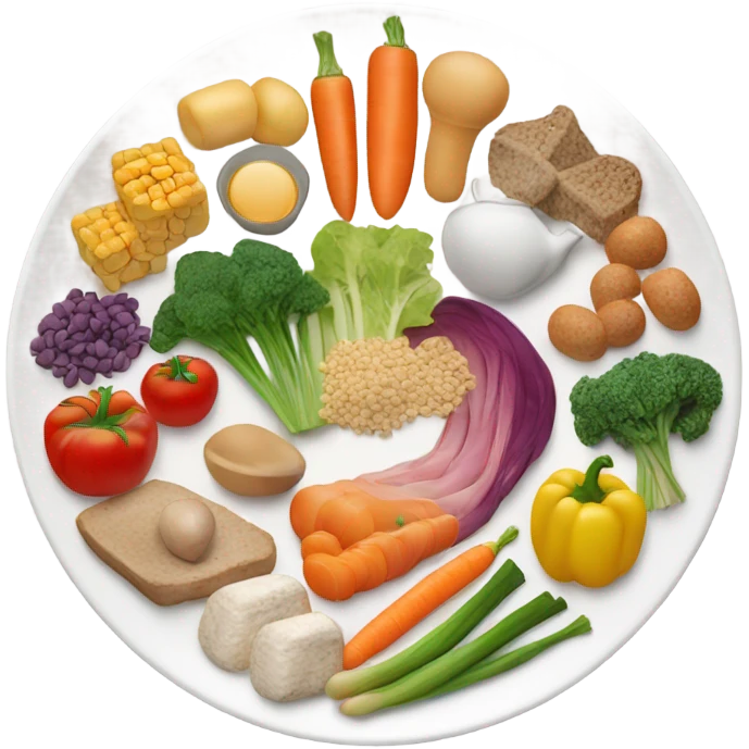 round white plate with healthy food emoji