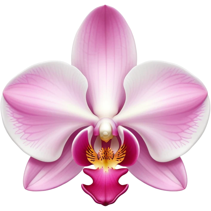 Exquisite phalaenopsis moth orchid with pure white petals and subtle pink center, single bloom emoji