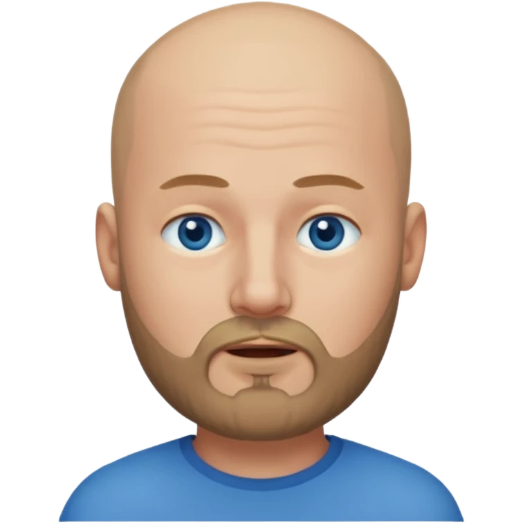 Shaved head with dark blonde beard and blue eyes with mouth closed emoji