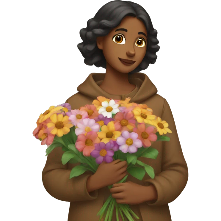 Brown girl holding flowers emoji