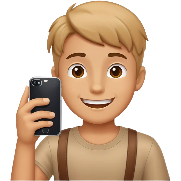 curios happy boy taking picture with his phone emoji