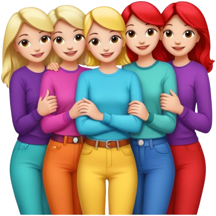 a group of girls, happy, stylish, Pinterest vibes, arms around each other, all look like they love Pinterest, apple emoji style emoji