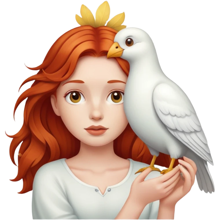 Redheaded girl holding a white bird emoji