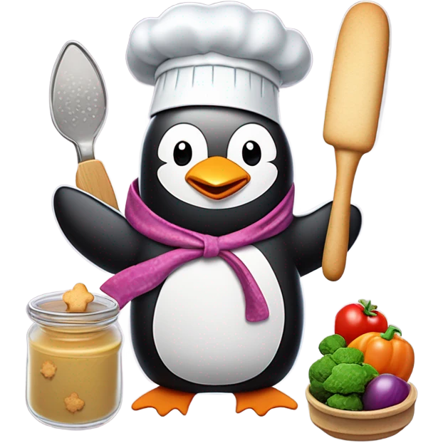 penguin baking cookies and making dinner emoji