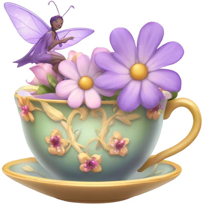 Fairy magic tea cup with flowers emoji