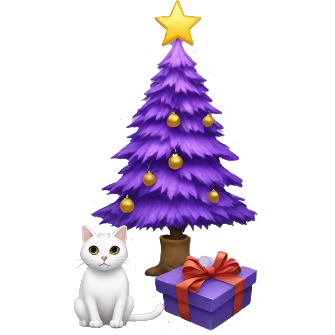 purple christmas tree with a cat emoji