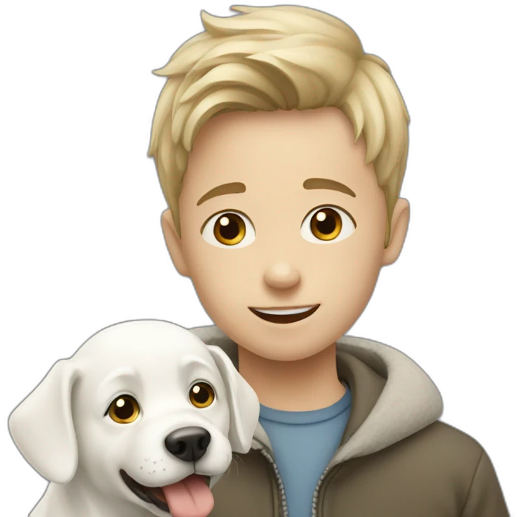 a boy with a white dog emoji