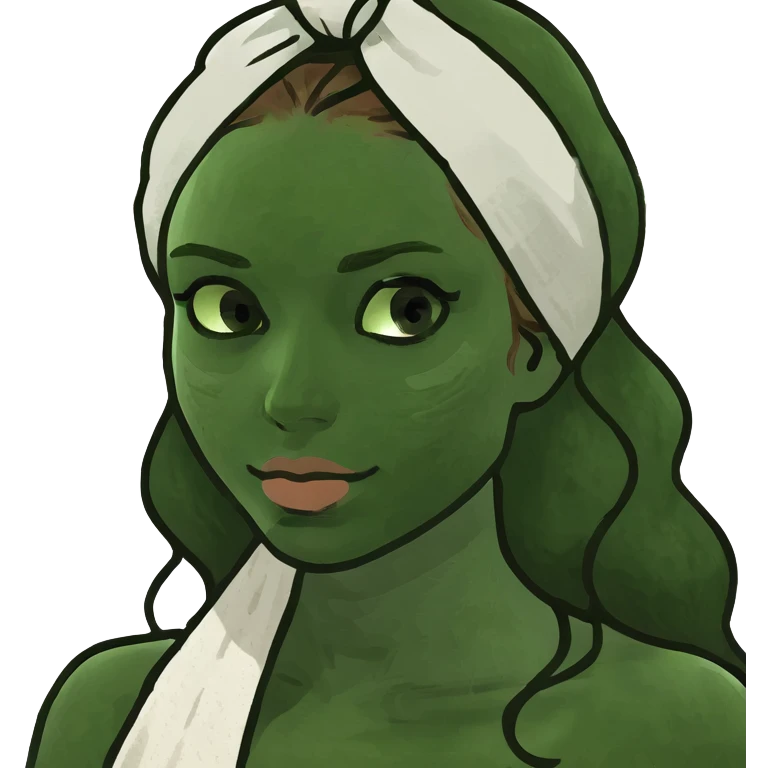 girl long wavy light brown hair in towel with a clay mask on face emoji