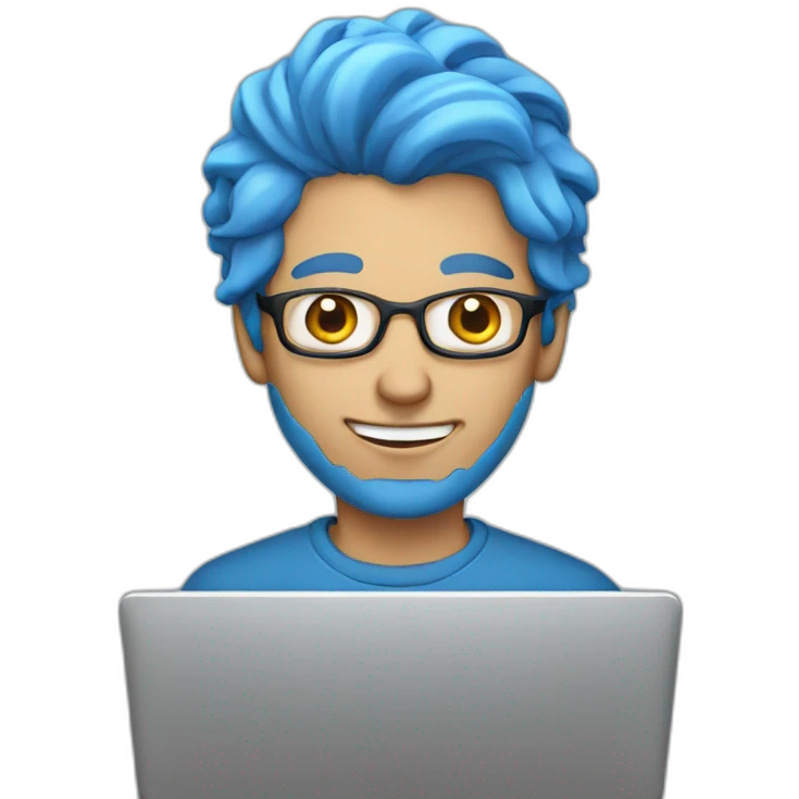 man with blue hair at a laptop emoji