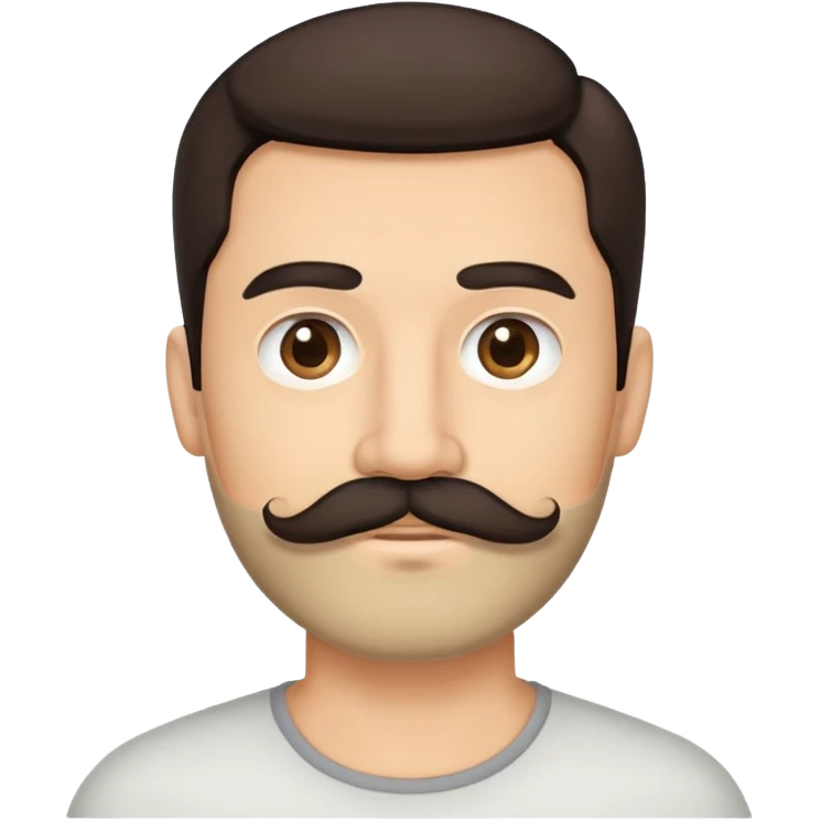 close-up of man face only with mustache and beard, medium eyes, medium light skin tone, dark hair, no neck visible, just the face emoji