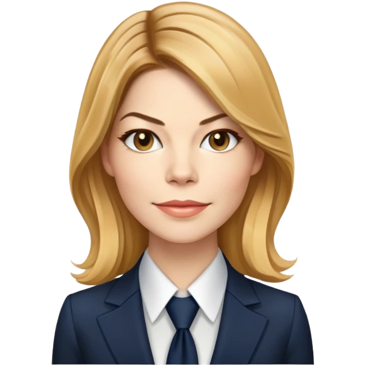 Michelle Monaghan with honey blonde hair as CEO in business attire emoji