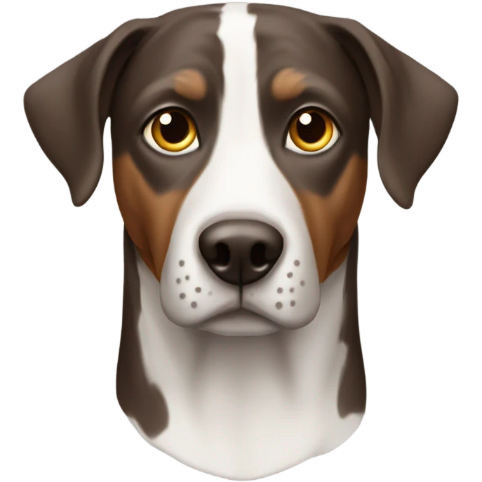Catahoula with two brown ears a white face and one brown side of the face  emoji
