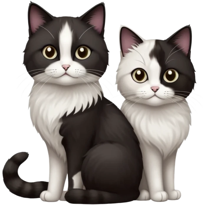 2 chats noirs et blancs qui se ressemblent, même taille et même couleur, l'une poil court l'autre poil ragdoll emoji