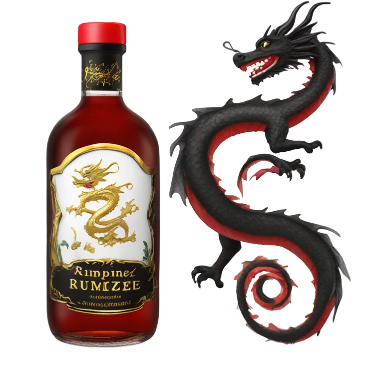 clear bottle of rumpleminze peppermint alcohol with a black and red label that has a gold dragon on it emoji