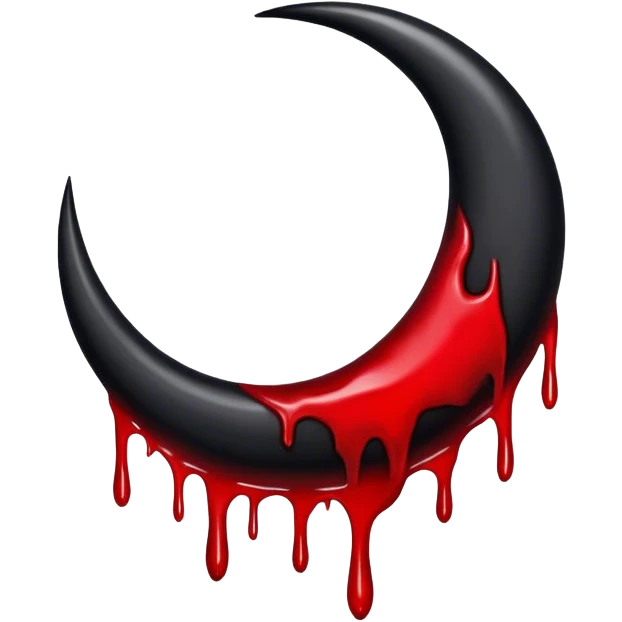 Black crescent moon with blood dripping from it  emoji