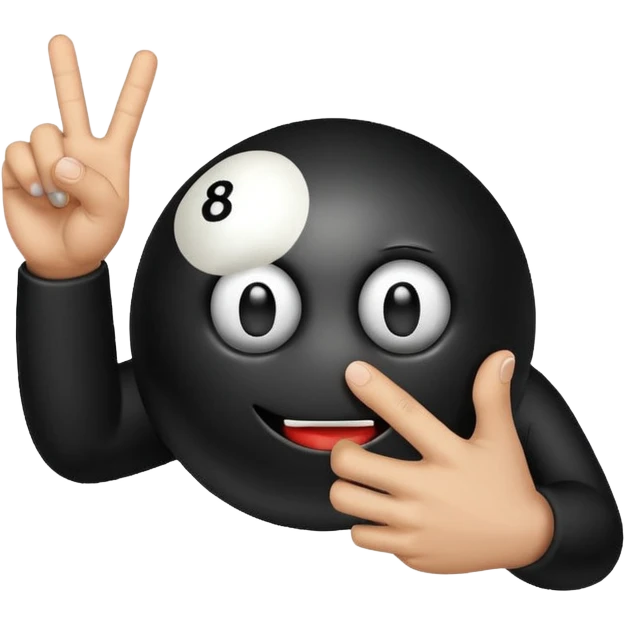 8 ball with a face, one hand giving the middle finger, emoji style emoji