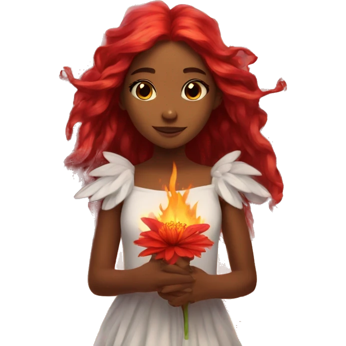 big wings, fire, flower, Beautiful, fairy, red, long hair emoji
