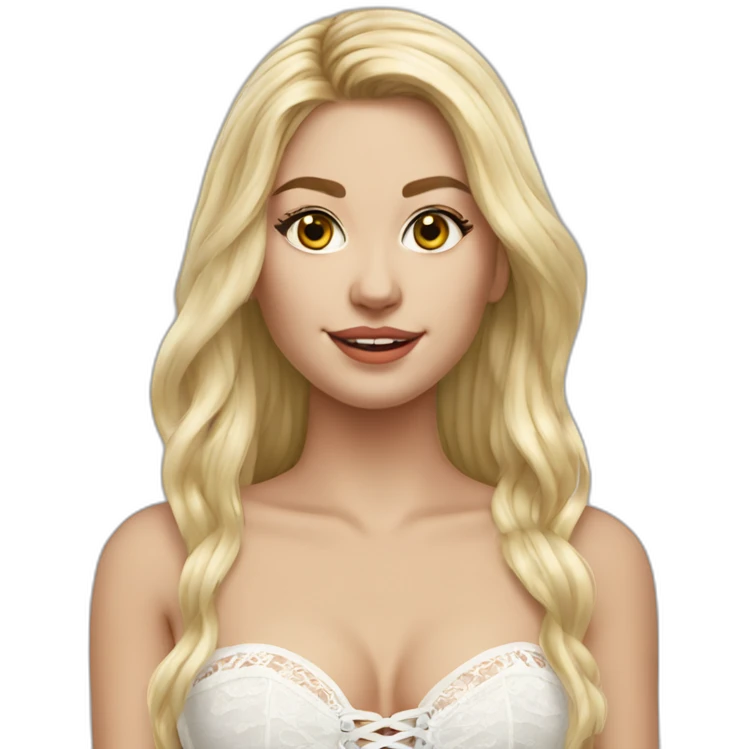 hyperrealistic caucasian blonde female, long straight hair, white lace-up bustier emoji