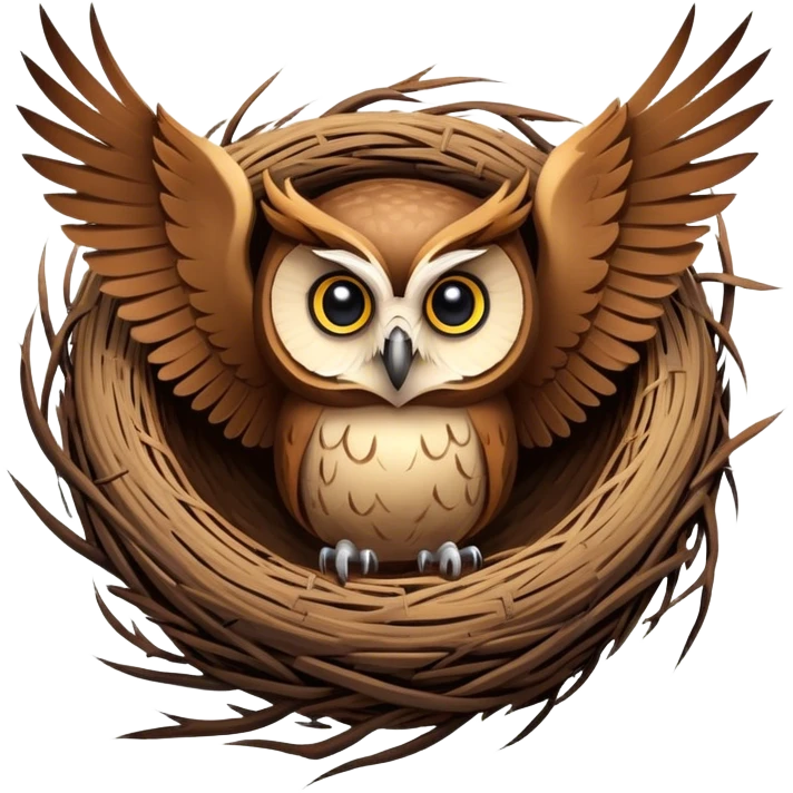 An owl flies over the nest. emoji