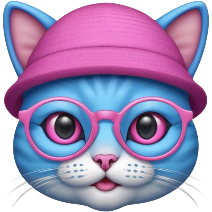 blue alien cat with no fur, pink hat  and spectacles emoji