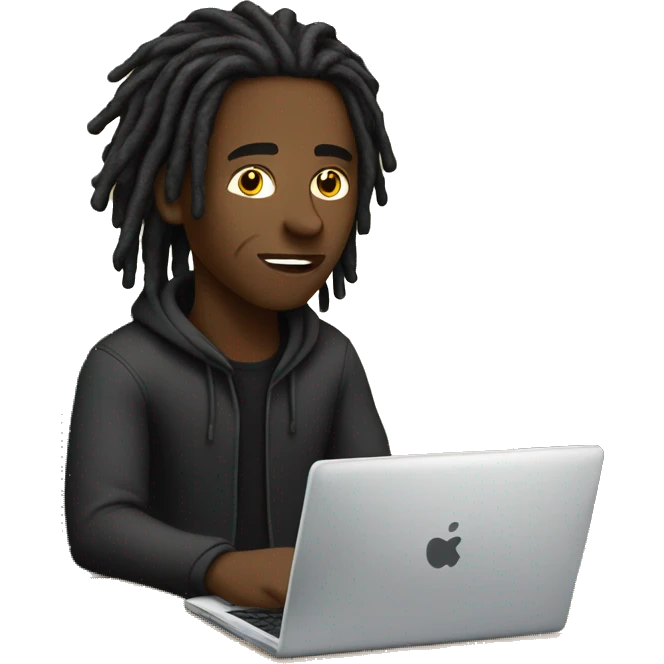 Black-guy-with-dreads-wearing-black-trackstuit-sitting-down-on-chair facing-foward-focused-on-laptop-computer- emoji