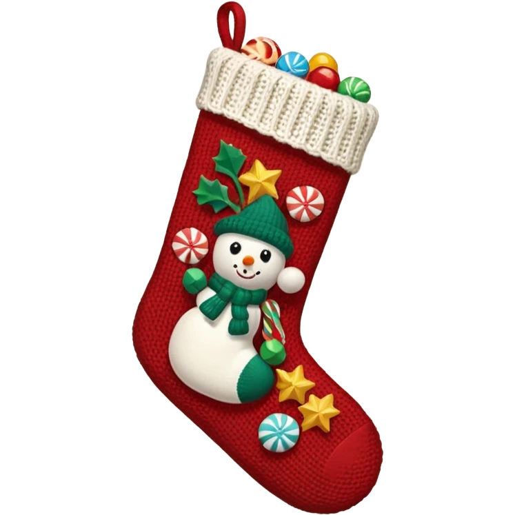 A cozy old-timey Christmas stocking full of vintage toys and candy emoji
