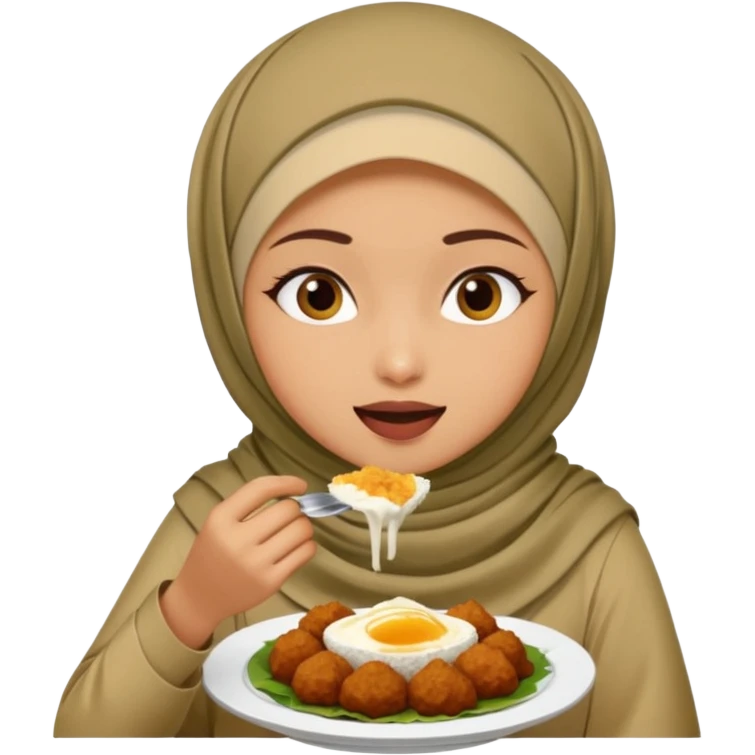 Hijabi girl eating nasi lemak emoji