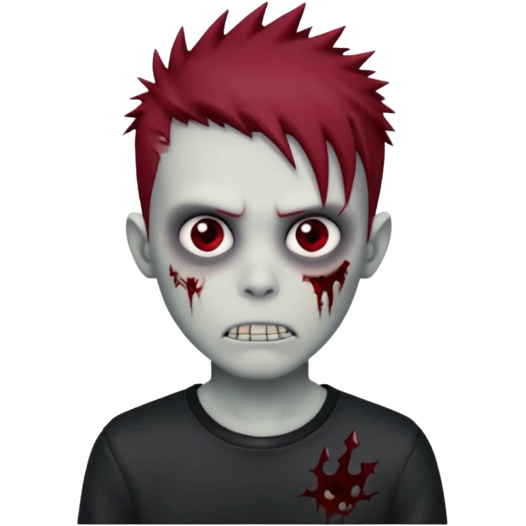zombie boy with dark red spiky emo hair and black shirt emoji
