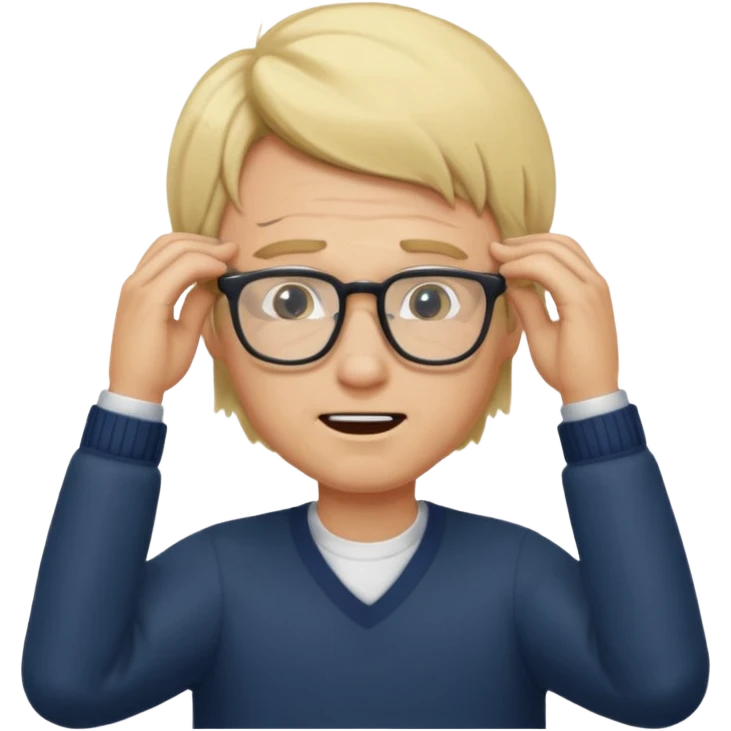 Man pulling hair out with glasses and blonde emoji
