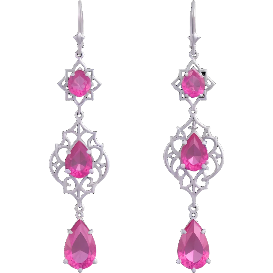 minimal 3D gothic earring with pink gemstone, simple and elegant emoji