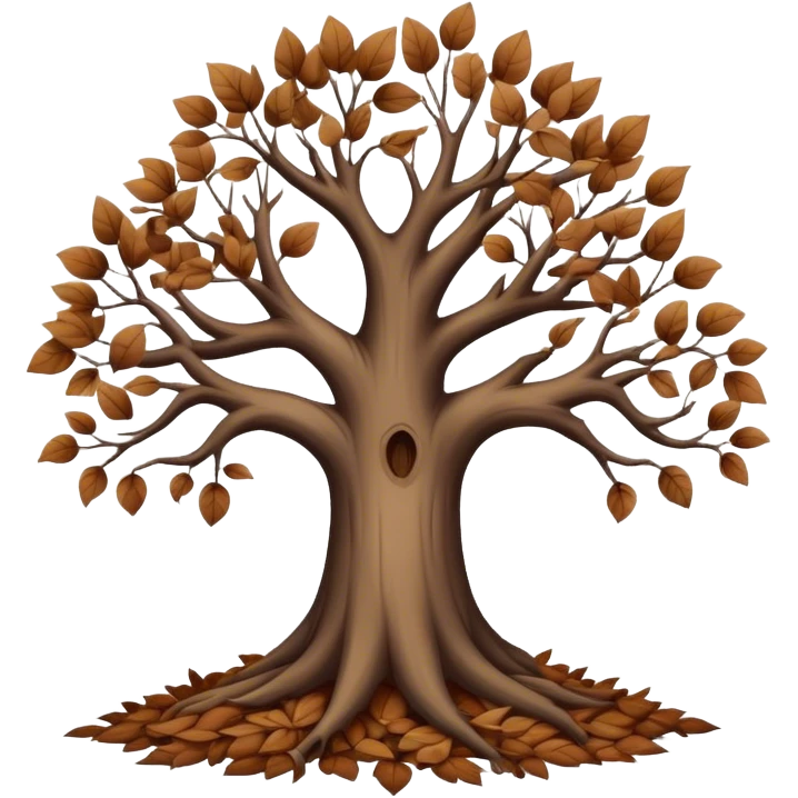 leafless old tree with pile of little leavs emoji