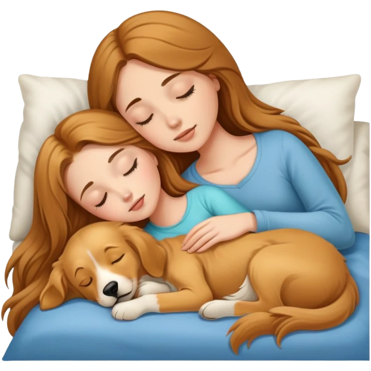 White girl brown long hair sleeping with a Golden Retriever dog emoji