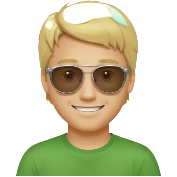 Mann, blond, sonnenbrille, grünes t-shirt, lächelns emoji