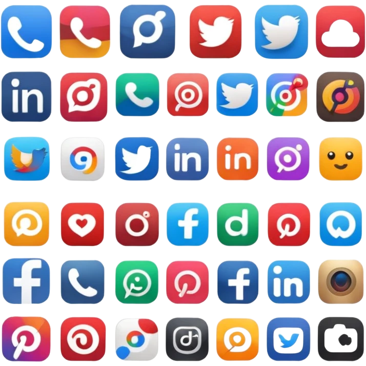 Create a set of social media logos grouped together: Slack, Reddit, Discord, Substack, LinkedIn, Google Reviews, Facebook Groups, Instagram, TikTok, Pinterest emoji